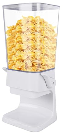 Hniuyun Cereal Dispenser, 5.5L Large Cereal Containers Storage Dispenser, Dry Food Dispenser Countertop for Rice, Cornflakes, Beans, Snack, Oatmeal, Pet food, White