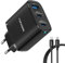 USB C Ladegerät 45W, 3 Ports Mehrfach Ladegerät mit 2*USB-C und USB-A, PD 3.0 Schnellladegerät USBC Netzteil für iPhone 16 15 14 13 12 Pro Max, für Samsung Galaxy S24 S23, Schwarz mit Typ-C Ladekabel
