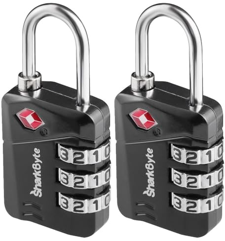 SharkByte TSA-godkända bagagelås, 3-urtavla säkerhets resekombination hänglås, resväskor bagagefodral, ryggsäck, resväska, kod litet hänglås, resväska lås (2-pack)