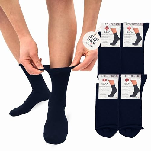 LEON D'ORO Calze senza elastico per Diabetici Calze Uomo Sanitarie Cotone Estivo Leggero Made in Italy