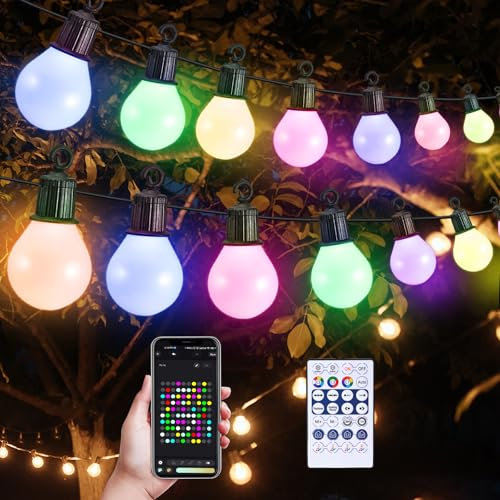 Aomdom Lichterkette Outdoor, 100ft/30M 50 LED Glühbirnen mit Fernbedienung und App, Timer, 16 Millionen Farben und über 50 Szenenmodi, wasserdicht für Party und Garten