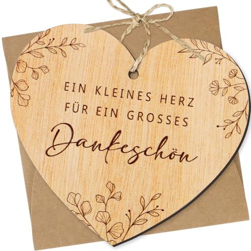 Dankeschön Geschenk Holz Dankeskarte „Ein Kleines Herz Für Ein Grosses Dankeschön“ Herzform mit Umschläge Karte zum selber beschriften Danke Holzkarte zur Hochzeit Geburtstag Jahrestag Ruhestand