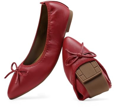 DREAM PAIRS Ballerines Femme Pliables Bout Pointu Chaussures Plates Legeres et Confortables Semelle Antiderapante Ballerines de Voyage Souples pour Bureau Travail Deplacements,Size 36.5,Rouge