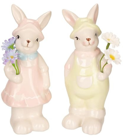 Ideen mit Herz Figure decorative coppia di coniglietti | 2 figure di coniglio con fiori decorativi | decorazione pasquale | Dolomite | altezza circa 15 cm
