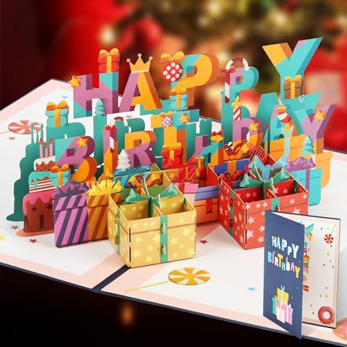 AOOTE 3D Pop-Up Geburtstagskarte mit HAPPY BIRTHDAY, Pop Up Karte Geburtstag Happy Birthday, 3D Karte mit Umschlag,Edle Geburtstagskarte für Kinder Frauen Männer Freundin