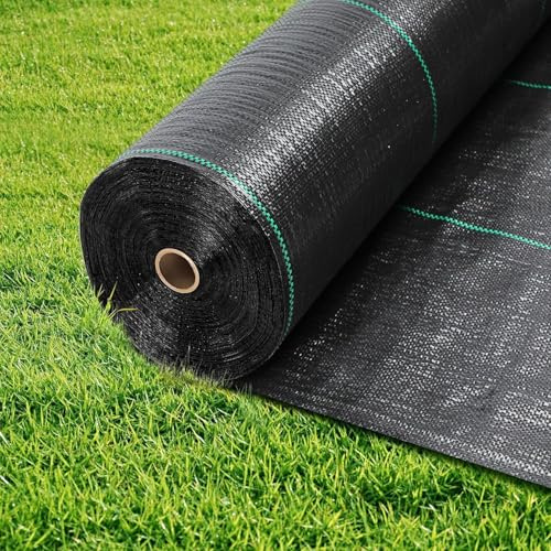 wohohoho 6.6ft x 82ft Weed Control Membrane Roll, 2m x 25m Garden Weed Membrane Heavy Duty Landscape Weed Control Fabric, 3.2oz Weed Suppressant Membrane for Patios, Garden, Flower beds, Pond