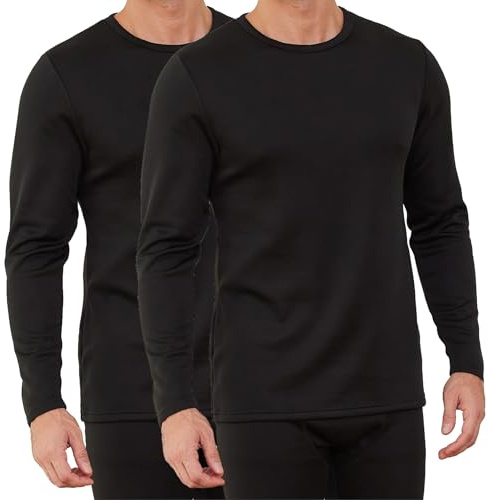 The Essentials Wardrobe 2PK Mens TEW Long Sleeved Thermal Top - Black - Medium