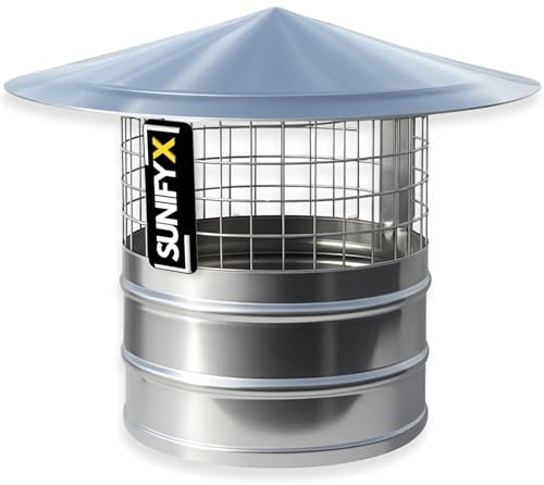 Edelstahl Schornsteinhaube mit Vogelschutzgitter – Schornsteinabdeckung & Regenhaube – Wetterfester Kaminaufsatz/Kaminabdeckung – Rostfrei für Kamin & Ofenrohr