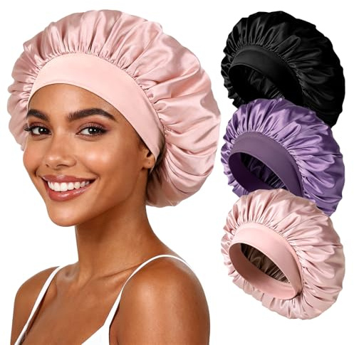 3 Pcs Silk Bonnets for Sleeping Satin Bonnet Double Layer Hair Bonnets for Women Sleep Bonnet for Curly Hair
