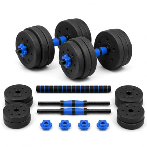Adjustable Dumbbell Barbell Set 10-50kg, 2 in 1 Home Gym Weights Set with Connecting Rod, Push Bar, Spin Collars & Weight Plates, Black Adjustable Weight Lifting Dumbbells for Strength Training