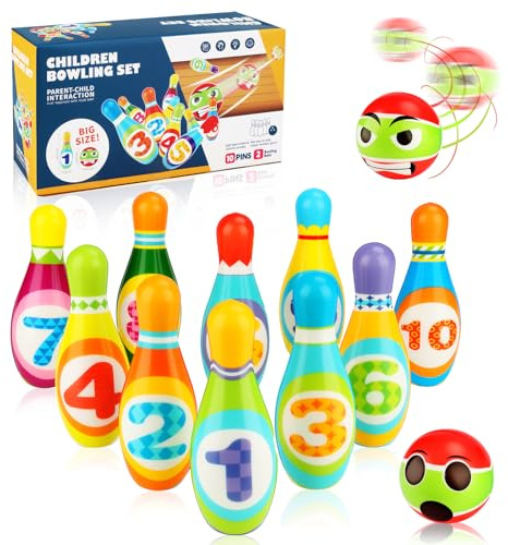 ZUSUZU Juego de Bolos para Niños,Bowling Set,Bolos para Niños,Juguetes Montessori,10 Conos de Bolos Coloridos + 2 Pelotas de Espuma,Idea de Regalo para Partir de 3 años