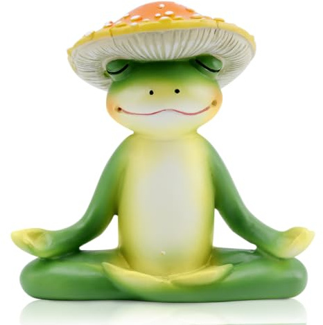 Lovin Product Estatua Rana Meditación 11cm Figura Yoga Resina | Maceta Decorativa Zen para Escritorio, Oficina, Miniescultura de Mesa para Decoración del Hogar, Jardín y Exteriores