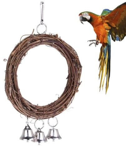 JECOMPRIS Balançoire Suspendue Fixation Métallique Solide en Rotin pour Perroquet Anneau et Cloche Soulage L'ennui des Oiseaux Couleur Aléatoire pour Cage ou Jardin