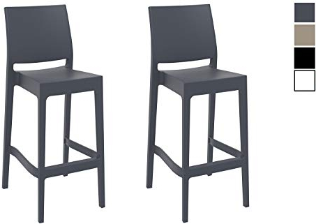CLP 2er Set Barhocker Maya Aus Wetterbeständigem Kunststoff I 2X Tresenhocker Mit Fußstütze Und Hoher Rückenlehne, Farbe:dunkelgrau
