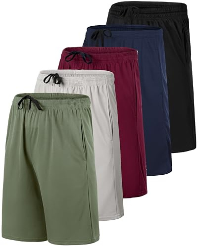 Real Essentials 5 Pack: Boys' Mesh Basketball Athletic Shorts with Pockets – Teen Kids Youth Quick Dry Soccer Running Gym L (12-14)