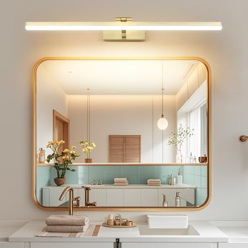 MantoLite LED Regulable Lámparas de Pared Interior,Oro Mate Iluminación para Cuadros y Expositores Giratoria Lectura Lámpara, 12W,60CM Espejo Apliques de Pared Baño 3000K/4500K/6000K