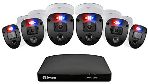 Swann Home DVR Security Camera System with 1TB HDD, 6 Camera 8 Channel, 1080p Full HD Video, Indoor & Outdoor Wired CCTV, Colour Night Vision, Heat Motion Detection, Spotlights, Flashing Lights