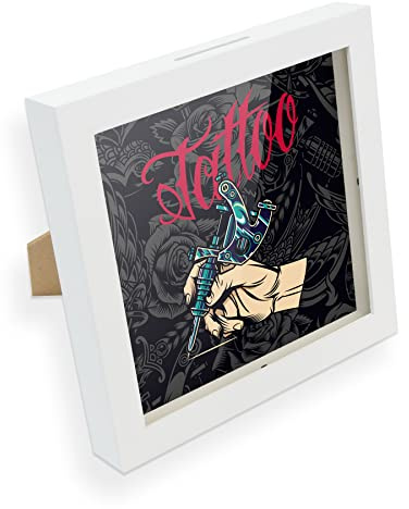 itenga Bilderrahmen Spardose – Geldgeschenk Rahmen mit Schlitz – Sparrahmen mit Umschlag – kreative Geschenkidee für Verschiedene Anlässe 20x20cm (Motiv Tattoo 2)