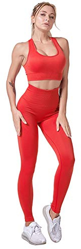 Jamron Donna Set di Abbigliamento Yoga Reggiseno Sportivo+Leggings 2 Pezzi Tuta Sportiva Palestra Fitness Activewear Rosso SN071202 M