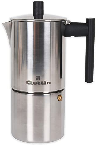Quttin Cafetera Italiana de Induccion Tower Pequeña, Todo Tipo de Cocinas, Moka Express, Acero Inoxidable, Asa Ergonomica, Valvula de Seguridad, 4 Servicios
