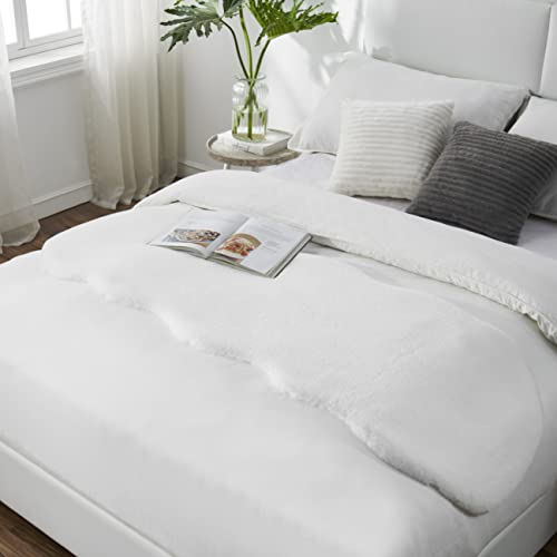 Teppich Wölkchen Fellteppich, Kunstfell Teppich Waschbar, Hasenfell Imitat, Kaninchenfell, Kurzfell - Tischläufer Fell, Läufer Flur, Bettläufer - Weiss - Fell 55x160cm