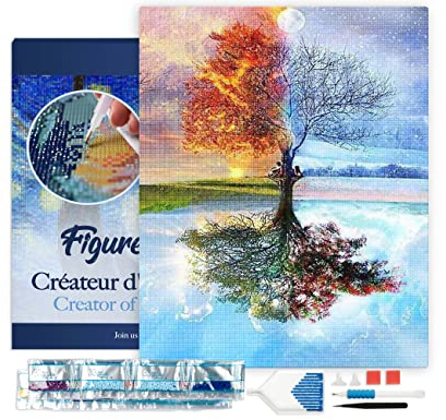 Figured'Art Diamond Painting Erwachsene 40x50cm Mit Rahmen Ganze Leinwand gespannt 4 Jahreszeiten Klassisch 5D Bilder Eckige Steine - DIY Set Basteln