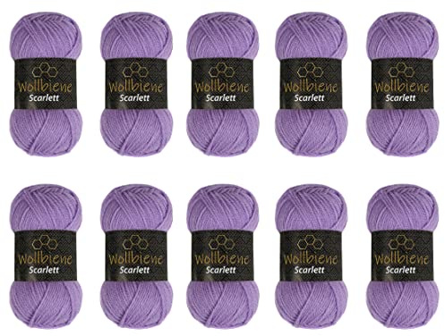 Wollbiene Scarlett Wolle 10 x 50g Strickwolle 500 Gramm Wolle zum Stricken und Häkeln Babywolle türkische Wolle (flieder 14)