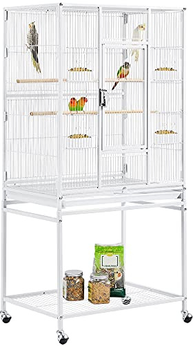 Yaheetech Bird Cage Flight Large Parrot Cages for Budgies Cockatiels Conures Parakeets Lovebirds with Rolling Stand, White