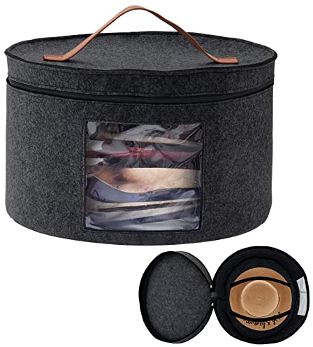 Bestcool Hut-Aufbewahrungsbox mit Deckel, 17-Zoll-Durchmesser Pop-Up-Hutboxen zur Aufbewahrung Große Runde Faltbare Stabile Reise-Hut-Organizer-Box Aufbewahrungstasche mit Griffreißverschluss