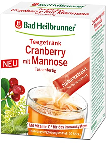 Bad Heilbrunner Cranberry Mannose Tee - im Stick, Tassenfertig - D-Mannose, Vitamin C - mit Vitamin C für die Abwehrkräfte & das Immunsystem (8 x 10 Sticks)
