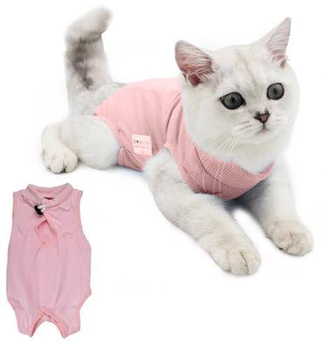 Catime Traje de Recuperación de Gato, Ropa de Mascotas Después de la Cirugía, Chaleco de Gatitos de Protección, E-Collar Alternativa para Heridas Abdominales o Enfermedades de la Piel (L, Rosa)