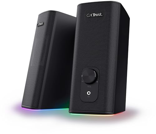 Trust Gaming GXT 612 Cetic Bluetooth Lautsprecher 2.0, PC Lautsprecher mit RGB LED Beleuchtung, 18W (10W RMS), 76% Recyclingkunststoff, USB-Betrieb Speaker Set, PC Boxen Computer Laptop - Schwarz
