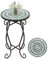 GOPLUS Mosaik Beistelltisch, Ø30/35cm runder Gartentisch mit Metallgestell, Blumenhocker Blumenregal mit Mosaikplatte, Retro Mosaiktisch für Balkon & Terrasse (Hellblau, Ø30cm)