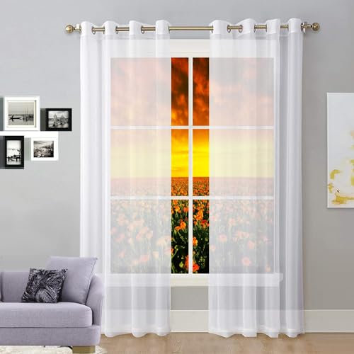 GAIFNAG Vorhänge Wohnzimmer Gardinen 120 x 270 cm Transparent in Leinen-Optik Waschbar in Vielen Bunten Farben Vorhang Blickdicht Thermovorhang für Fenster, Zuhause, Terrasse, Weiß