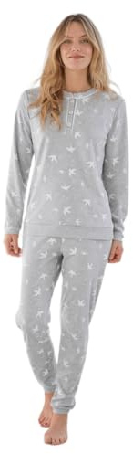 Damart - Pyjama Thermolactyl en Maille Interlock Femme Gris Imprimé Taille 42-44 (M)