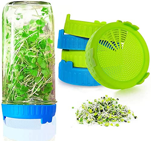 Lot de 6 pots de germination de graines – Goulot large de 86 mm de calibre alimentaire PP réutilisable en plastique pour la culture du brocoli, de la luzerne et des germes de haricot