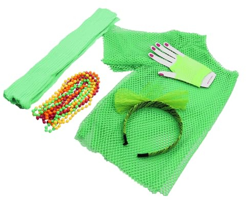 Hsthe Sea 80s Neon Kostym Tillbehör Set - Nättröja, Hårband, Halsband, Handskar, Benvärmare, Topp 10tgl för Halloween Cosplay