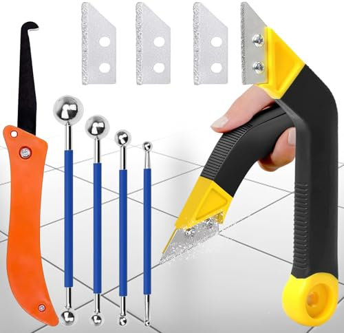 Brateuanoii Lechada Herramientas Para Juntas De Baldosas, Removedor De Lechada Herramientas, Rascador De Juntas Para Eliminar Mortero Para Juntas, Removedor De Lechada Con 4 Cuchilla De Repuesto