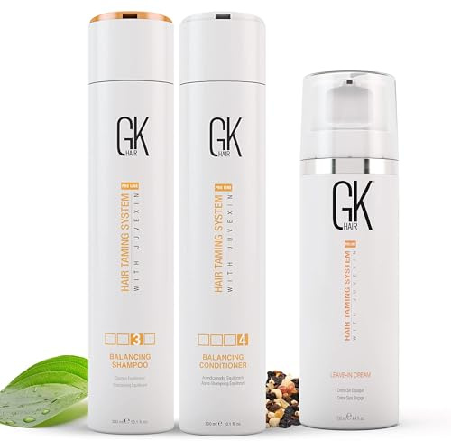 GK HAIR Global Keratin Balancing Shampoo and Conditioner 300ml Kit med Leave in Cream 130ml | Fuktgivande hårvårdsset för alla hårtyper | Stärkande och utjämnande behandling
