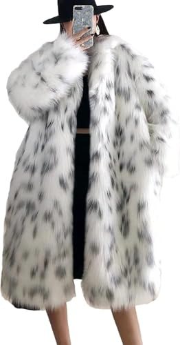 Yancremio Manteau en Fausse Fourrure Moelleux élégant pour Femmes Tendance de la Mode Manteau léopard décontracté Ample Hiver épaissi Coupe Manteau mi-Long