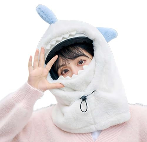 Cikiki Skihelm-Überzug, niedliche Haifisch-Kapuze, Skimaske für Damen und Herren, Winter, warm, Outdoor, Sport, winddichte Maske für Hals, Gesicht, weiß, Einheitsgröße