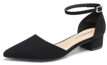 DREAM PAIRS Women's Dress Shoes Low Heel Pumps Closed Pointed Toe Comfort Casual D'Orsay Flats Ankle Strap,Size 6,Black-Nubuck,DWUMPU2569