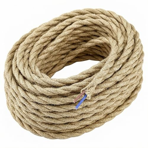 QWORK® Cable Eléctrico Trenzado Vintage 5M, 2 Hilos de 0,75mm², Estilo Nostálgico para Lámparas y Decoración Retro