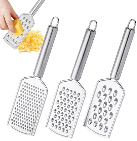 3 Pezzi Grattugia Formaggio Manuale, 3 Diverse Dimensioni dei Grattugia per Carote, Zester Limone Scorza, Gratta in Acciaio Inox Formaggio, Grattugia, per Parmigiano, Agrumi, Noce Moscata