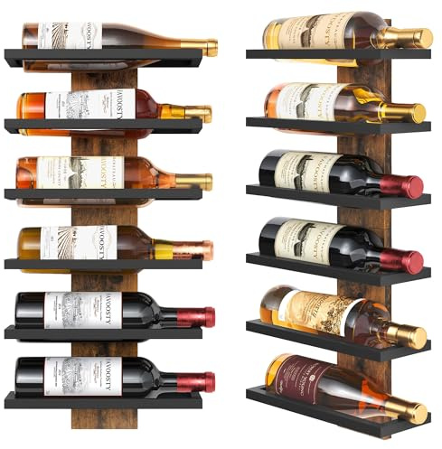 FAVOOSTY Weinregal Wand, Flaschenhalter, Flaschenregal mit 6 Ebenen, Metall Weinregal Hängend Weinflaschenregale Schwarz für Esszimmer, Schlafzimmer, Weinkeller