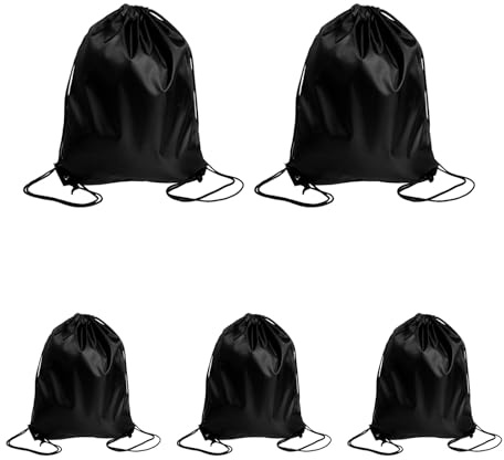 KATLKIU Nero Zaino con coulisse Nero, 5 pezzi, 34 cm x 43 cm, Sacca Sportiva in Poliestere 210D, Borsa Palestra Uomo Donna,utilizzabile per viaggi, sport all'aria aperta,Borsa Multiuso Resistente