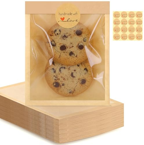 120 Pack Cookie Bags with Stickers, 5.1×7.5 In Paper Bakery Bags with Seal