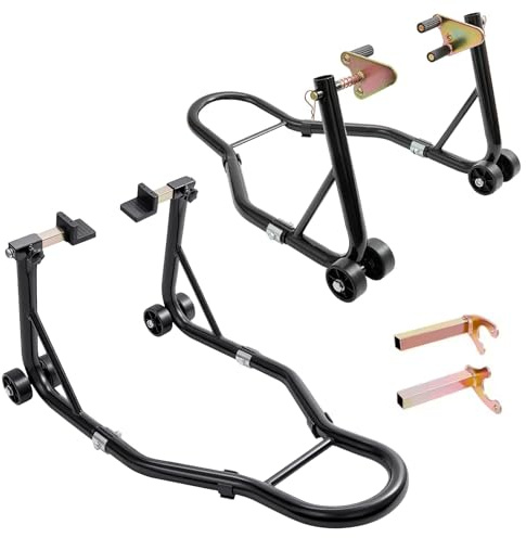 Motorcycle Stand Lift, 800lbs Capacity Front Wheel Fork Lift, U+L Fork Swingarm Spool for Workshop, Garage, and Repair Shop (Front Rear Wheels Lift)