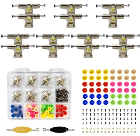 FIGURESLAB 154Pcs 96mm Fingerboard Skateboard Tool Set, 30mm Trucks & Wheels & Screws & Nuts & Spanner Tool Set, Fingerboard Repair Kit Case, Finger Skateboard Accessories (B Color-154Pcs)