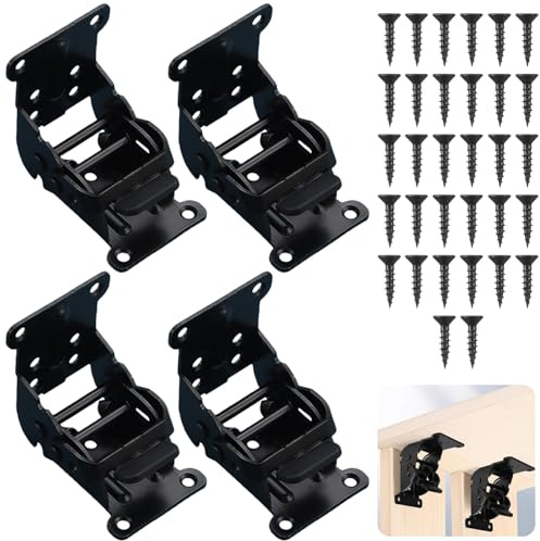 Lot de 4 charnières pliantes avec blocage 0-90-180 degrés, jusqu'à 200 kg, charnières pliantes, ferrures pliantes avec 32 vis pour tables, portes pliantes, chaises, lits, armoires (noir)